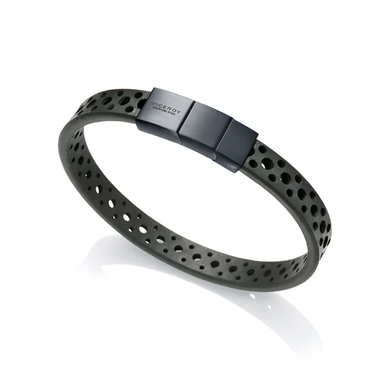 Stylish men's bracelet featuring a green perforated band with a sleek black metal clasp, branded with "Viceroy".