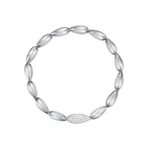 Elegant silver bracelet featuring elongated oval links, with a sparkling diamond-encrusted centerpiece.