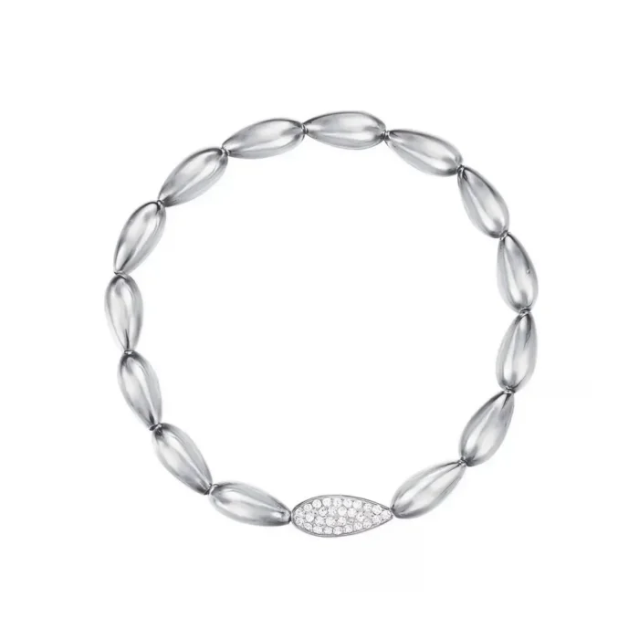 ESPRIT ESBR11879A165 Elegant silver bracelet featuring elongated oval links, with a sparkling diamond-encrusted centerpiece.