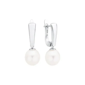 Elegant silver earrings featuring lustrous white pearls, adding a classic touch to any outfit