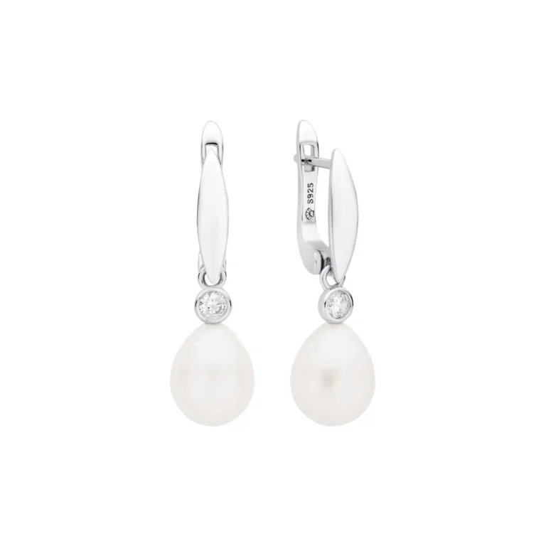 Silver hoop earrings featuring elegant, round white pearls for a classic and timeless look
