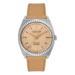 JASON HYDE JH10010 A stylish Jason Hyde watch featuring a beige dial, silver case, and tan leather strap, labeled "Seventies" and "Water Resistant."