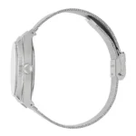 JASON HYDE JHW-JH30003-3 Sidovy av en elegant silverklocka med texturerad boett och flätad armbandslåsning, som visar modern elegans.