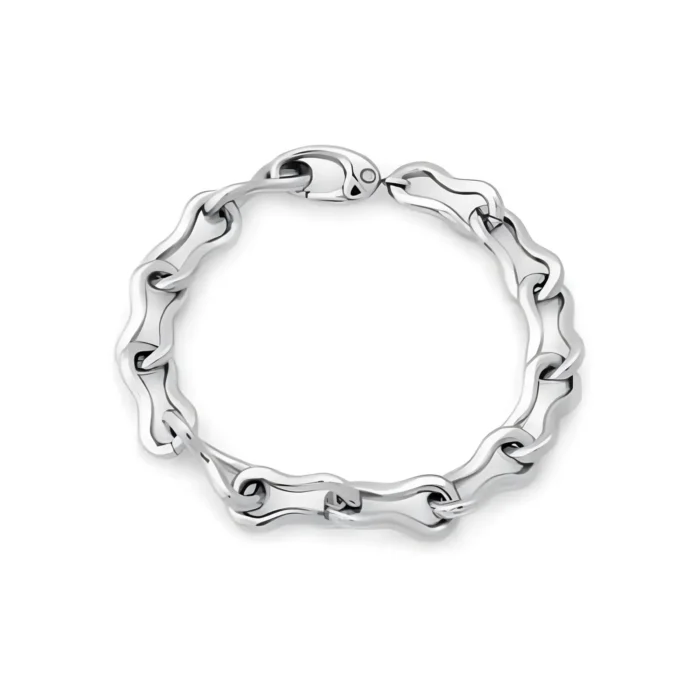 MORELATTO S010D11B A polished silver chain bracelet featuring wavy links and a secure clasp, showcasing a modern and elegant design.