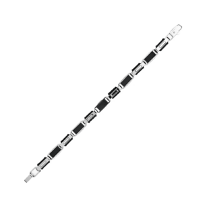 Silver and navy blue link bracelet featuring sleek designs and a secure clasp, ideal for casual or formal wear.