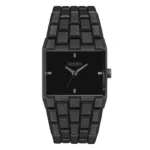 NIXON A1262 A sleek black Nixon watch with a rectangular face, silver hands, and a chunky link metal band, offering a modern, stylish look.