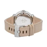 Back view of a Paul Hewitt watch featuring a silver case, white face with anchor logo, and light beige leather strap.