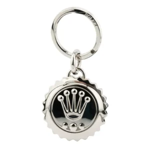Silver Rolex keychain featuring a classic crown logo