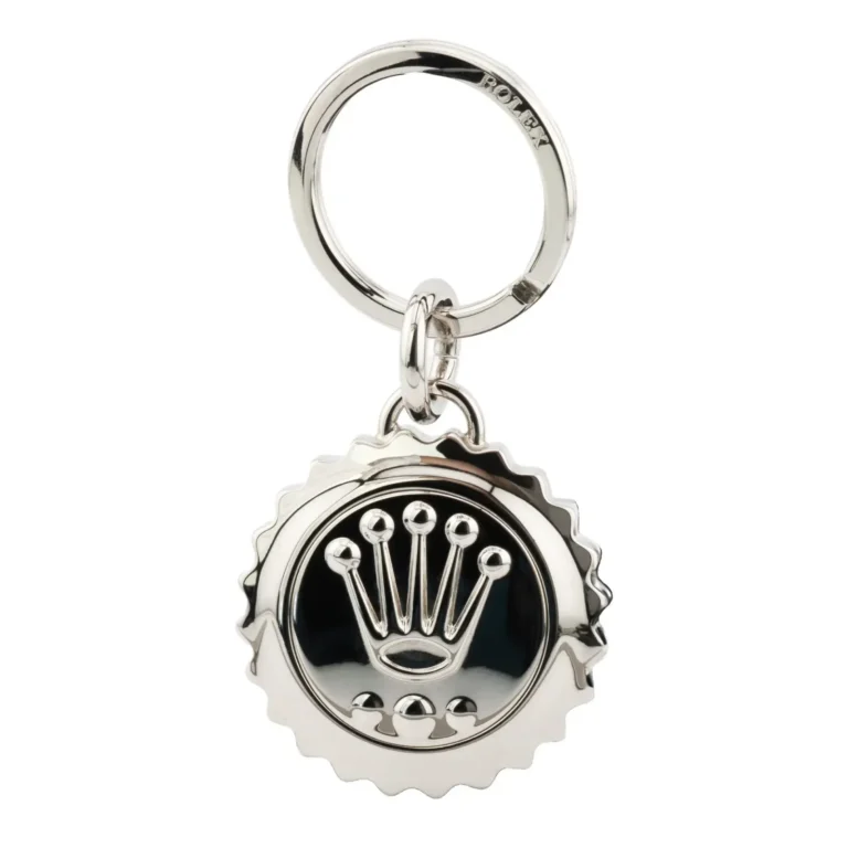 Silver Rolex keychain featuring a classic crown logo
