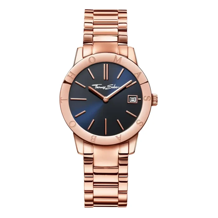 THOMAS SABO WA0215 Rose gold wristwatch by Thomas Sabo featuring a blue dial, date window, and a stylish link bracelet. Elegant and modern design.
