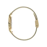 TIMEX TW2U19100-2 Elegants zelta sietiņa pulkstenis ar apaļu, baltu ciparnīcu, minimālistisku dizainu un drošu aizdari.