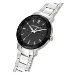 TRUSSARDI R2453147015-2 Hõbedane metallkäekell musta numbrilaua, Trussardi kaubamärgi, kuupäevanäidiku ja elegantse poleeritud käevõruga.