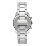 TRUSSARDI R2453154003-2 Hopeinen ruostumaton teräskello Trussardin brändäyksellä ja tyylikkäällä, modernilla muotoilulla, joka esittelee kiillotetun metallisen pinnan.