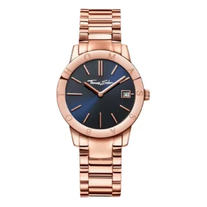 Rose gold wristwatch by Thomas Sabo featuring a blue dial, date window, and a stylish link bracelet. Elegant and modern design.