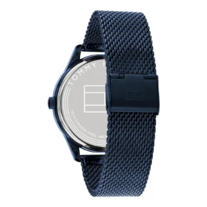 Men's Tommy Hilfiger watch featuring a stainless steel case and a textured black mesh strap.