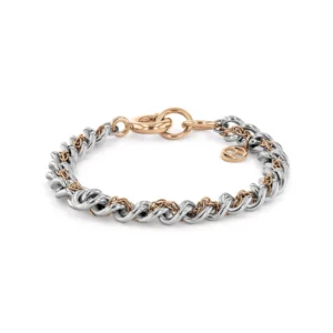Two-tone chain bracelet featuring intertwined silver and rose gold links, secured with a stylish toggle clasp.