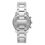 Silver stainless steel watch with Trussardi branding and a sleek, modern design, showcasing a polished metallic finish.